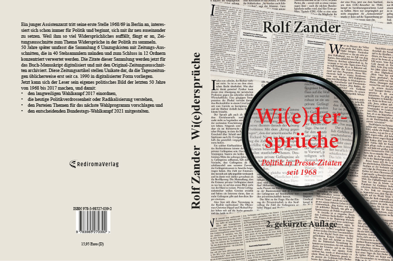 Buchcover Rolf Zander „Wi(e)dersprüche Politik in Presse-Zitaten seit 1968“